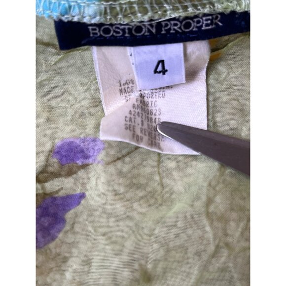 Boston Proper Y2K Blouse Top Womens 4 Green Floral Chiffon Sheer Cottage Fairy - Picture 5 of 9